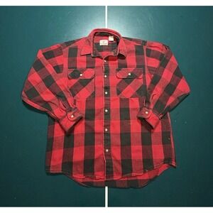 Vintage‎ Prentiss Outdoors Flannel Shirt Men's Large Red Buffalo Plaid Check 90s